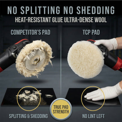 Premium 6 Inch Wool Buffing Pads (2 Pack) - 100% Natural Wool Buffer Pads, Polishing Pad for Car Detailing - 1 Inch Thick Pile, Tie-On Bonnet Buffing