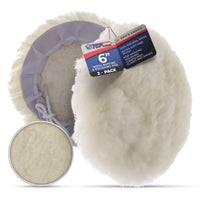 Premium 6 Inch Wool Buffing Pads (2 Pack) - 100% Natural Wool Buffer Pads, Polishing Pad for Car Detailing - 1 Inch Thick Pile, Tie-On Bonnet Buffing