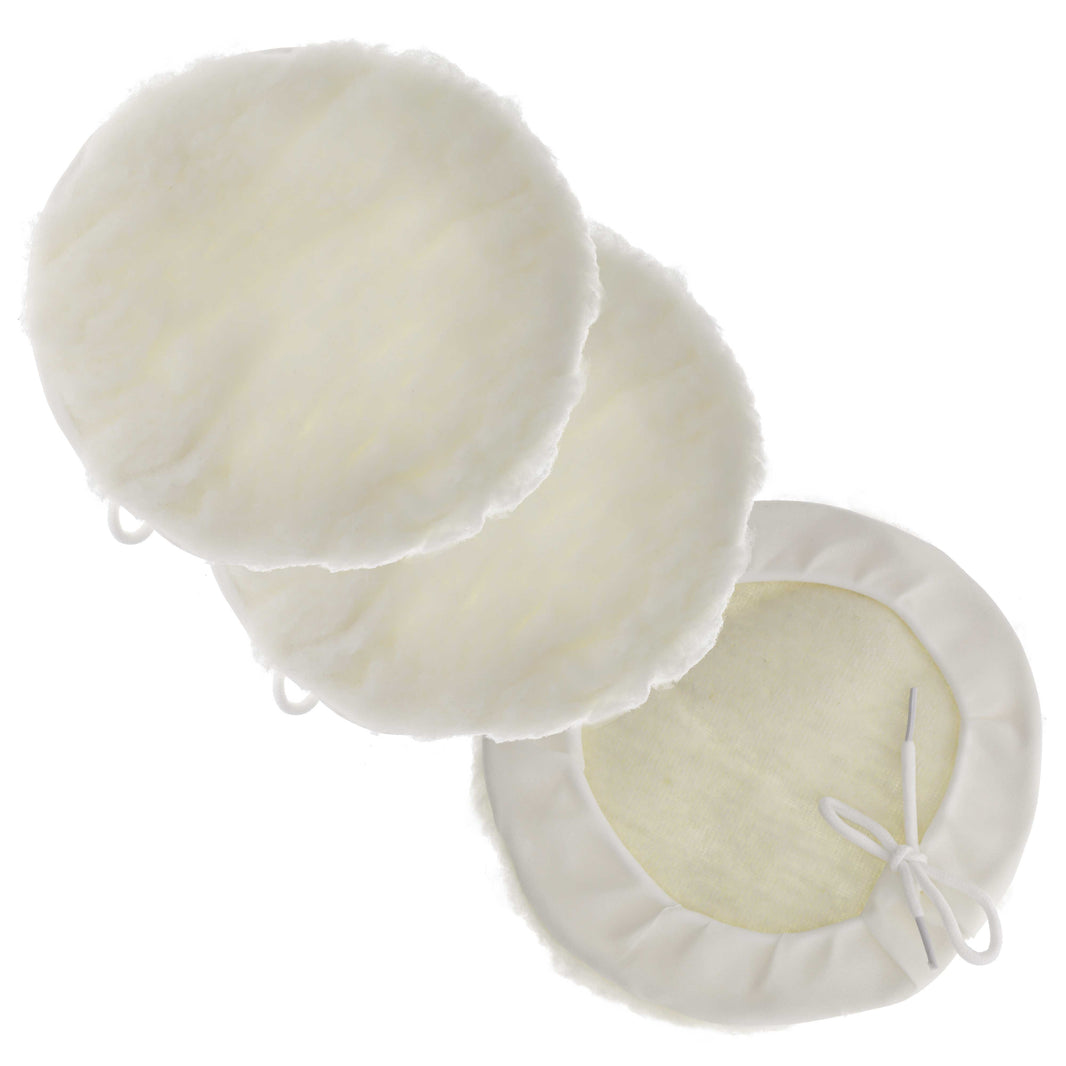 Premium 7 Inch Wool Buffing Pads (3 Pack) - Synthetic Wool Buffer Pads, Polishing Pad for Car Detailing - 1 Inch Thick Pile, Tie-On Bonnet Buffing