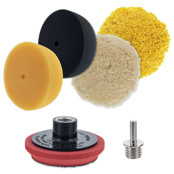 TCP Global Brand 3" Mini Buffing and Polishing Pad Kit with 4 Pads, Backing Plate, and 1/4" Drill Adapter