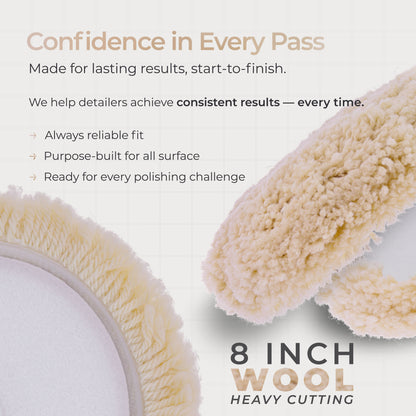 8" 100% Wool Polishing & Buffing Pad (3 Pack) with Hook and Loop Backing - Wool Buffing Pad for Automotive, Marine, Truck, RV & Compound Cutting