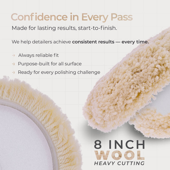 8" 100% Wool Polishing & Buffing Pad (3 Pack) with Hook and Loop Backing - Wool Buffing Pad for Automotive, Marine, Truck, RV & Compound Cutting