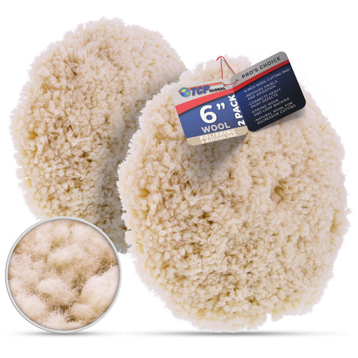 6" 100% Wool Polishing & Buffing Pad (2 Pack) with Hook and Loop Backing - Wool Buffing Pad for Automotive, Marine, Truck, RV & Compound Cutting