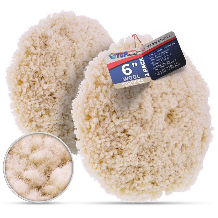 6" 100% Wool Polishing & Buffing Pad (2 Pack) with Hook and Loop Backing - Wool Buffing Pad for Automotive, Marine, Truck, RV & Compound Cutting