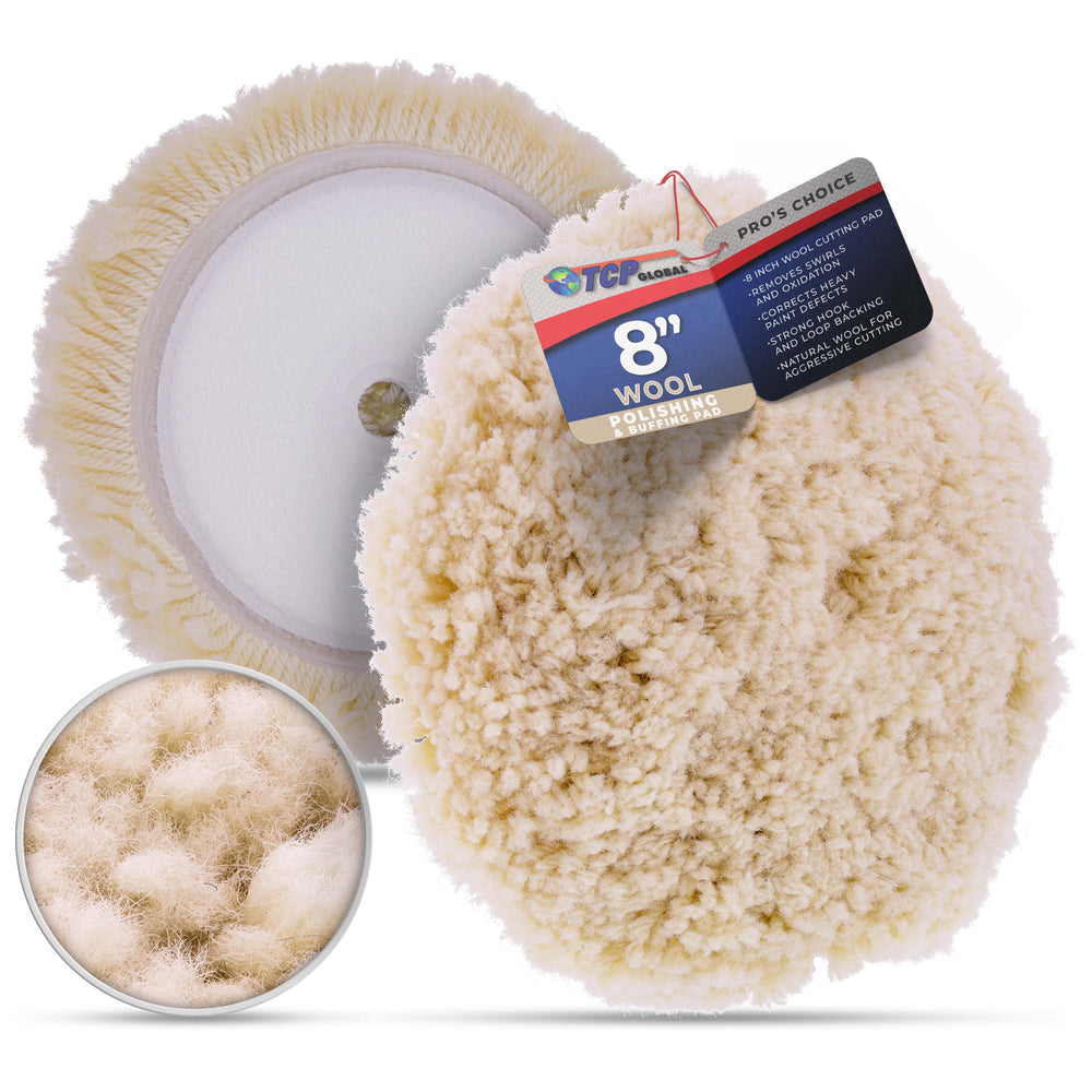 8" 100% Wool Polishing & Buffing Pad with Hook and Loop Backing - Wool Buffing Pad for Automotive, Marine, Truck, RV & Compound Cutting