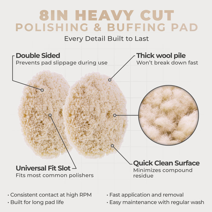 8" 100% Wool Polishing & Buffing Pad Double Sided - Wool Buffing Pad for Automotive, Marine, Truck, RV & Compound Cutting