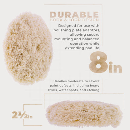 8" 100% Wool Polishing & Buffing Pad Double Sided - Wool Buffing Pad for Automotive, Marine, Truck, RV & Compound Cutting