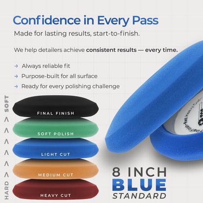 8" Blue Foam Buffing Pad Light Cut Polish Hook and Loop Backing - Buffing Pad for Automotive, Marine, Truck, RV & Compound Cutting