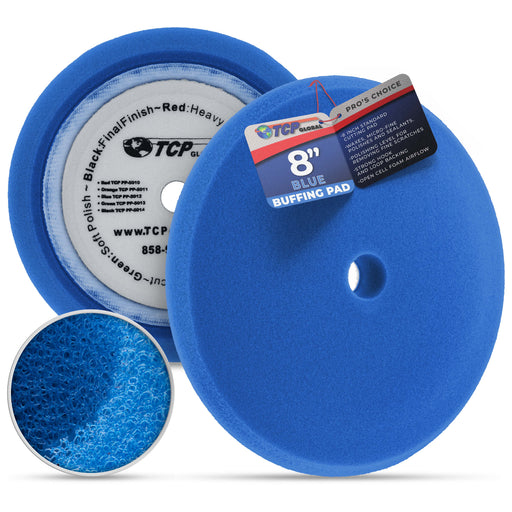 8" Blue Foam Buffing Pad Light Cut Polish Hook and Loop Backing - Buffing Pad for Automotive, Marine, Truck, RV & Compound Cutting