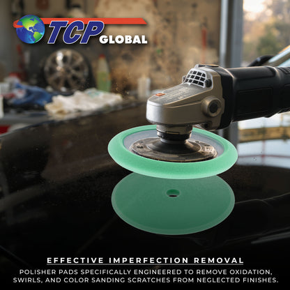 8" Green Foam Buffing Pad Final Cut Polish Hook and Loop Backing - Buffing Pad for Automotive, Marine, Truck, RV & Compound Cutting