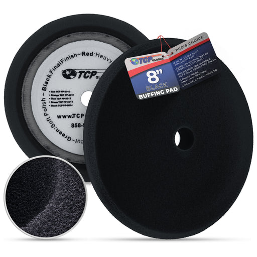 8" Black Foam Buffing Pad Extra Fine Finishing Polish Hook and Loop Backing - Buffing Pad for Automotive, Marine, Truck, RV & Compound Cutting