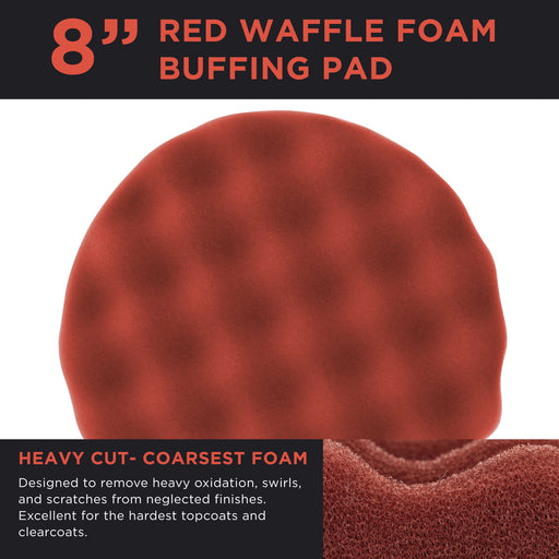 8" Red Waffle Foam Buffing Pad Extra Coarse Cutting Buffing Hook & Loop Grip Polish Car