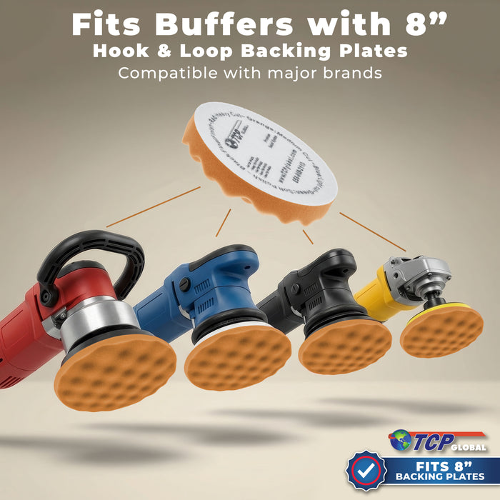 8" Orange Waffle Foam Buffing Pad Hook and Loop Backing - Coarse Buffing Pad for Polishing, Automotive, Marine, Truck, RV & Compound Cutting, Car Polishing Pads