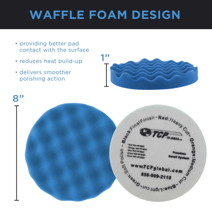 TCP Global 8 Blue Waffle Medium Foam Grip Pad Light Cut Polish Buff