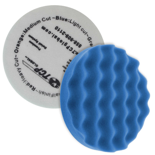 8" Blue Waffle Medium Foam Grip Pad Light Cut Polish Buff - Hook & Loop