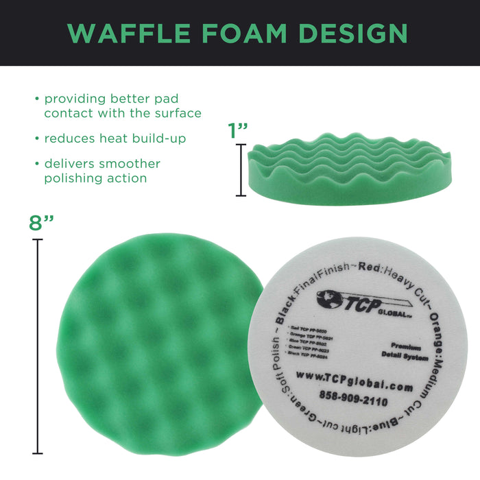 8" Green Waffle Fine Foam Buffing Grip Pad Final Cut Polish Finishing - Hook & Loop