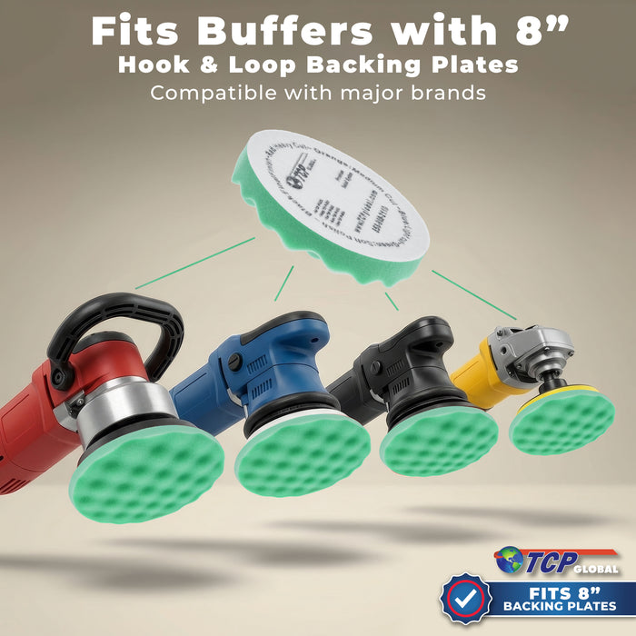 8" Green Waffle Foam Buffing Pad Hook and Loop Backing - Final Cut Pad for Polishing, Automotive, Marine, Truck, RV & Compound Cutting, Car Polishing Pads