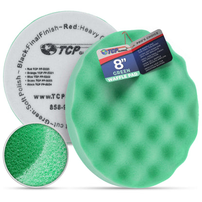 8" Green Waffle Foam Buffing Pad Hook and Loop Backing - Final Cut Pad for Polishing, Automotive, Marine, Truck, RV & Compound Cutting, Car Polishing