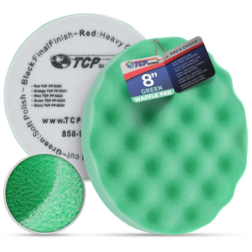 8" Green Waffle Foam Buffing Pad Hook and Loop Backing - Final Cut Pad for Polishing, Automotive, Marine, Truck, RV & Compound Cutting, Car Polishing Pads