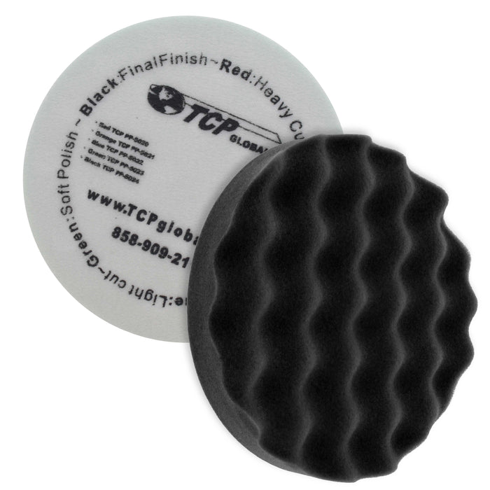 8" Black Waffle Extra Fine Foam Finishing Grip Pad Final Buff Polish Wax - Hook & Loop