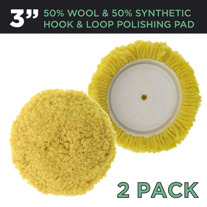 3" Wool & Synthetic Polishing & Buffing Pad (2 Pack) with Hook and Loop Backing - Wool Buffing Pad for Automotive, Marine, Truck, RV & Compound