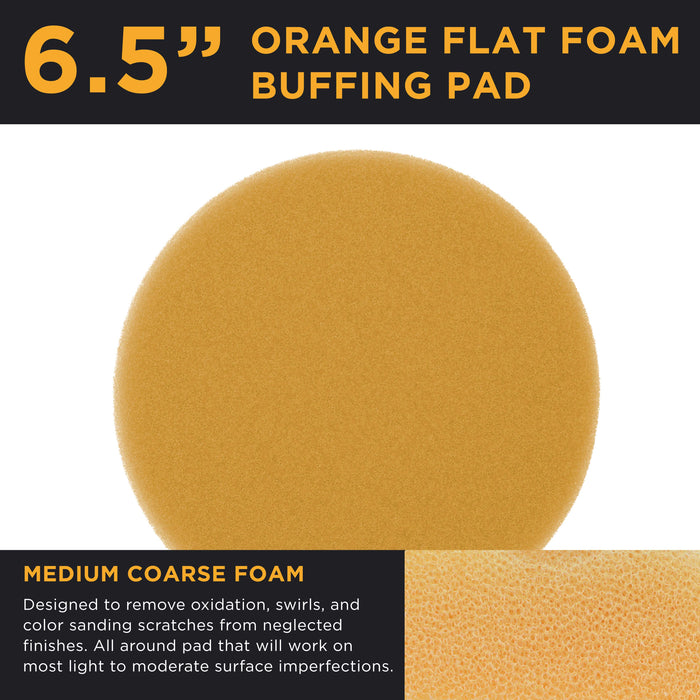 6.5" Orange Flat Medium Cut Grip Foam Polish Buff Pad - DA Hook & Loop