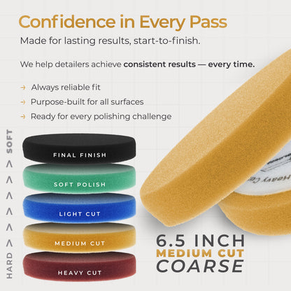 6.7" Orange Flat Medium Cut DA Grip Foam Polish Pad - Hook & Loop Buffer Pads - Car Buffing Pads for Paint Correction, Detailing
