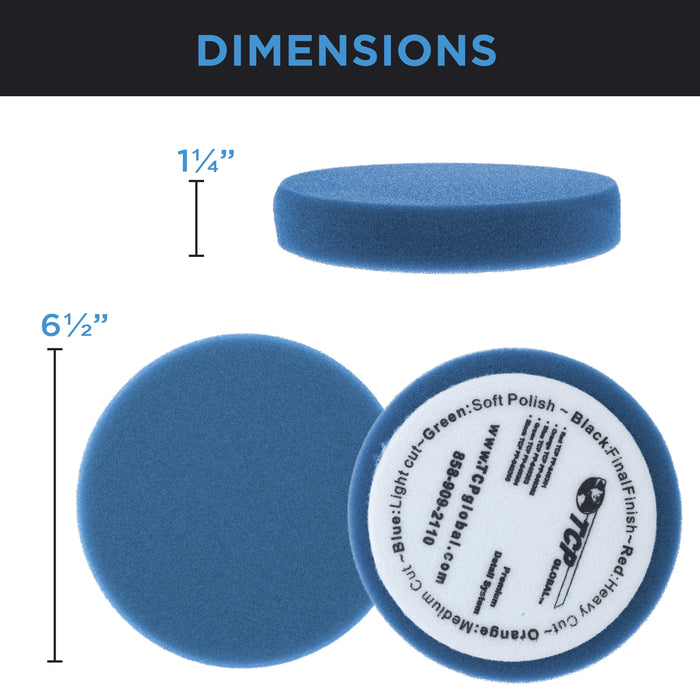 6.5" Blue Flat Light Cut Grip Foam Polish Buff Pad - DA Hook & Loop