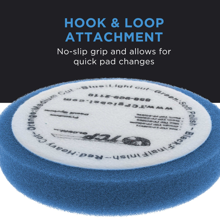 6.5" Blue Flat Light Cut Grip Foam Polish Buff Pad - DA Hook & Loop