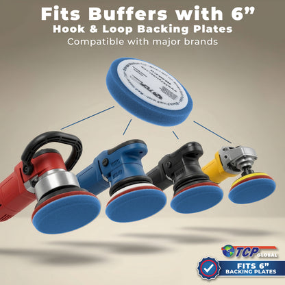 6.5" Blue Flat Light Cut DA Grip Foam Polish Pad - Hook & Loop Buffer Pads - Car Buffing Pads for Paint Correction, Detailing