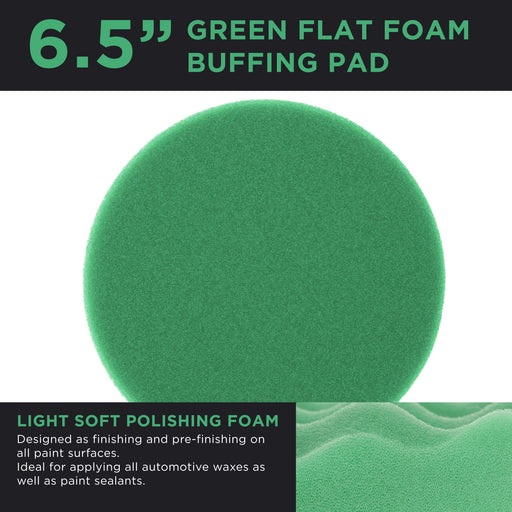 6.5" Green Flat Soft Polishing Grip Foam Polish Pad - DA Hook & Loop