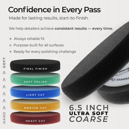6.5" Black Final Finishing DA Grip Soft Foam Polish Pad - Hook & Loop Buffer Pads - Car Buffing Pads for Paint Correction, Detailing