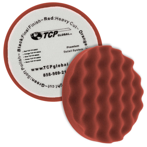 6.5" Red Waffle Heavy Cut Grip Foam Polish Buff Pad - DA Hook & Loop