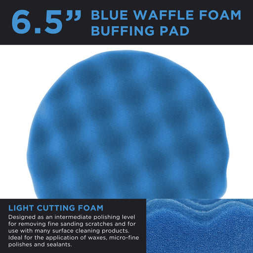 6.5" Blue Waffle Light Cut Grip Foam Polish Buff Pad - DA Hook & Loop