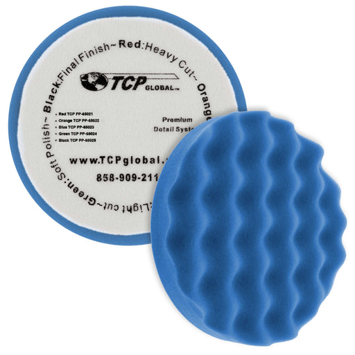 6.5" Blue Waffle Light Cut Grip Foam Polish Buff Pad - DA Hook & Loop