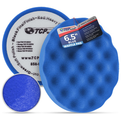 6.5" Blue Waffle Foam Buffing Pad Hook and Loop Backing - Light Cut Pad for Polishing, Automotive, Marine, Truck, RV & Compound Cutting, Car