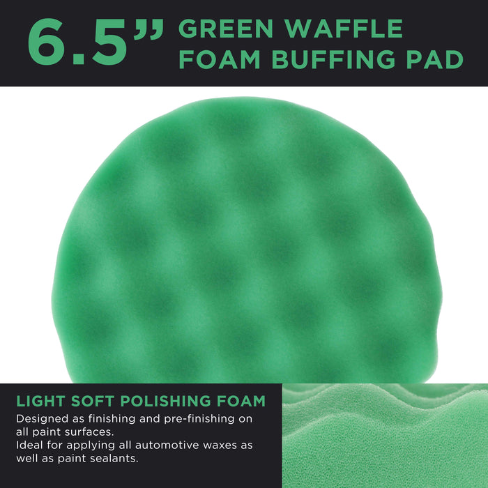 6.5" Green Waffle Soft Polishing Grip Foam Polish Pad - DA Hook & Loop