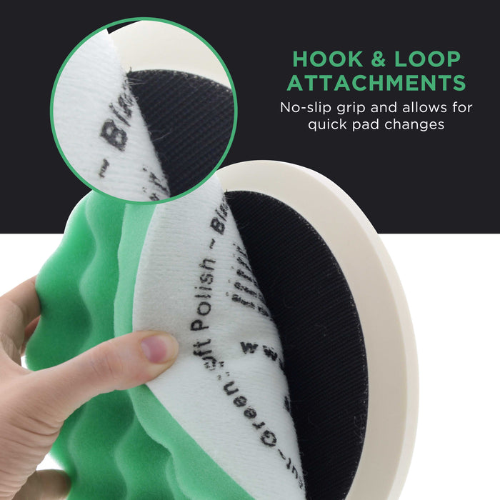 6.5" Green Waffle Soft Polishing Grip Foam Polish Pad - DA Hook & Loop