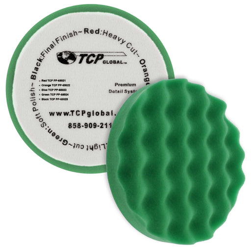 6.5" Green Waffle Soft Polishing Grip Foam Polish Pad - DA Hook & Loop