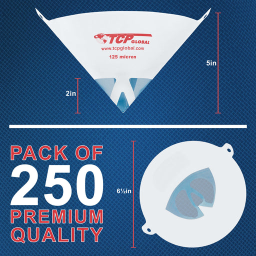 - 125 Micron Filter Tips Ultra-Fine Paint Strainer (250 Pack) - Pure Blue Nylon Mesh Cone Strainer - Paint Filter Cones for Auto, House & Hobby