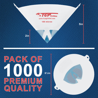 190 Micron Filter Tips Ultra-Fine Paint Strainer (Case of 1000) - Pure Blue Nylon Mesh Cone Strainer - Paint Filter Cones for Auto, House & Hobby