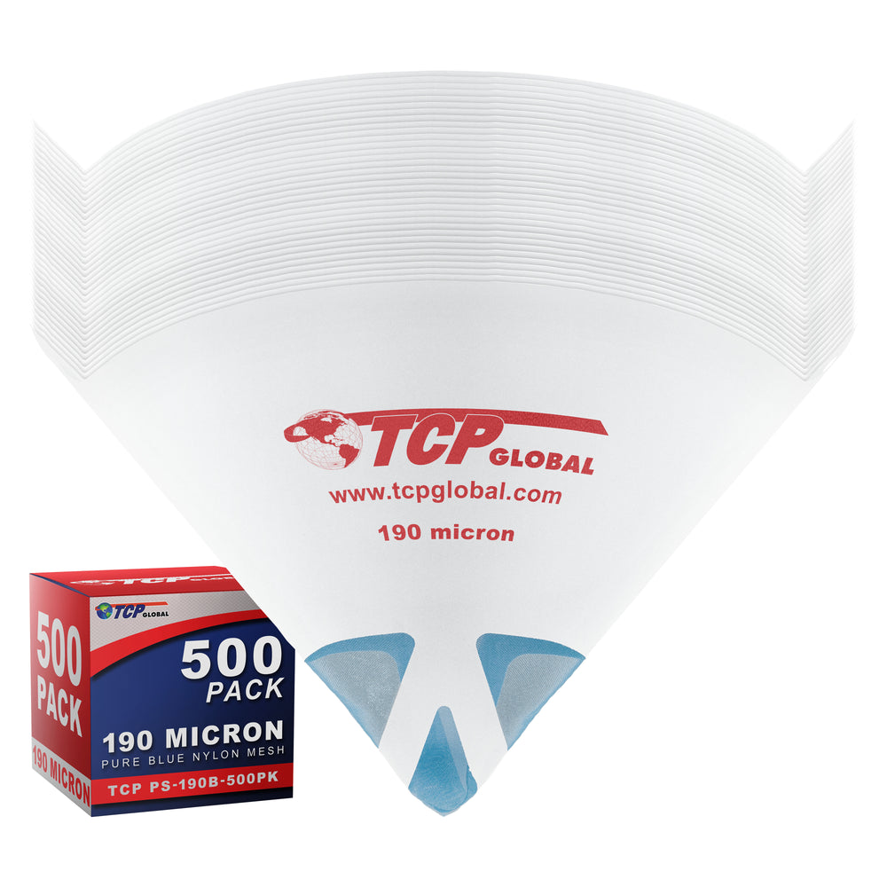 500 Pack of Paint Strainers with Fine 190 Micron Filter Tips - Premium "PURE BLUE" Ultra-Flow Blue Nylon Mesh
