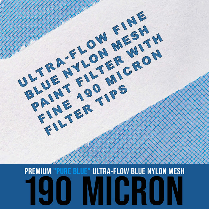 500 Pack of Paint Strainers with Fine 190 Micron Filter Tips - Premium "PURE BLUE" Ultra-Flow Blue Nylon Mesh