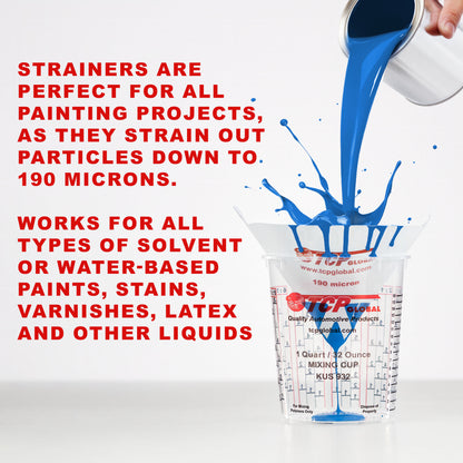 500 Pack of Paint Strainers with Fine 190 Micron Filter Tips - Premium "PURE BLUE" Ultra-Flow Blue Nylon Mesh
