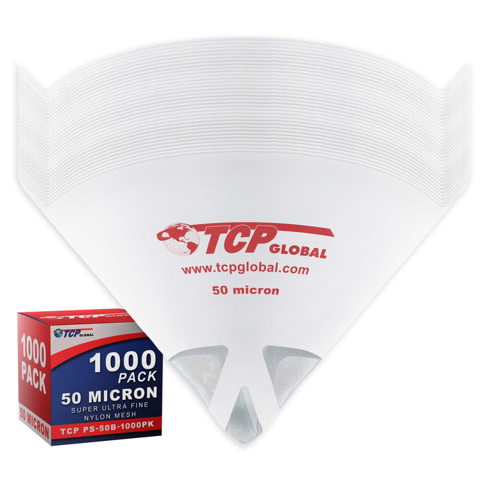 Automotive Cone Paint Strainer with 50 Micron Micro-Fine Filter Mesh Tip (1000 Pack) - Ideal for Clearcoats, Disposable Paper Funnel for Microscopic Particle Filtration - Auto Coating