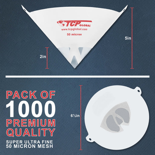 Automotive Cone Paint Strainer with 50 Micron Micro-Fine Filter Mesh Tip (1000 Pack) - Ideal for Clearcoats, Disposable Paper Funnel for Microscopic Particle Filtration - Auto Coating