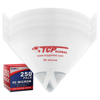Automotive Cone Paint Strainer with 50 Micron Micro-Fine Filter Mesh Tip (250 Pack) - Ideal for Clearcoats, Disposable Paper Funnel for Microscopic