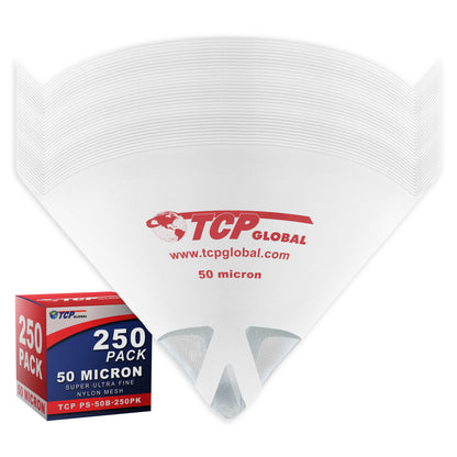 Automotive Cone Paint Strainer with 50 Micron Micro-Fine Filter Mesh Tip (250 Pack) - Ideal for Clearcoats, Disposable Paper Funnel for Microscopic