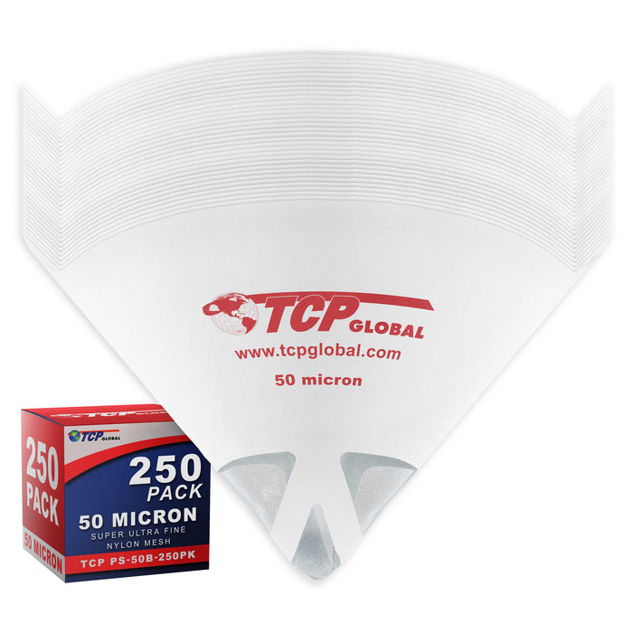 Automotive Cone Paint Strainer with 50 Micron Micro-Fine Filter Mesh Tip (250 Pack) - Ideal for Clearcoats, Disposable Paper Funnel for Microscopic Particle Filtration - Auto Finish Coating