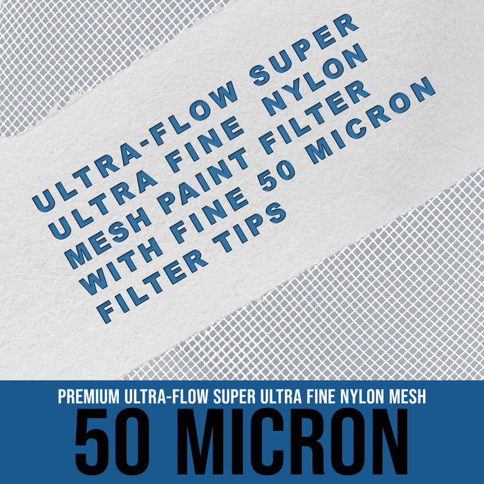 Automotive Cone Paint Strainer with 50 Micron Micro-Fine Filter Mesh Tip (250 Pack) - Ideal for Clearcoats, Disposable Paper Funnel for Microscopic Particle Filtration - Auto Finish Coating